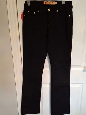 Apple Bottoms Black Straight-Leg Jeans with Gold Hardware